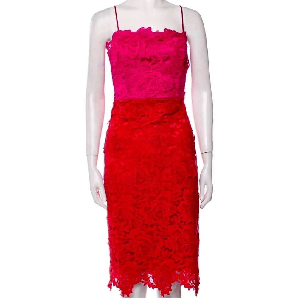 MILLY Elegant Floral Lace Dress in Pink and Red
Size 6